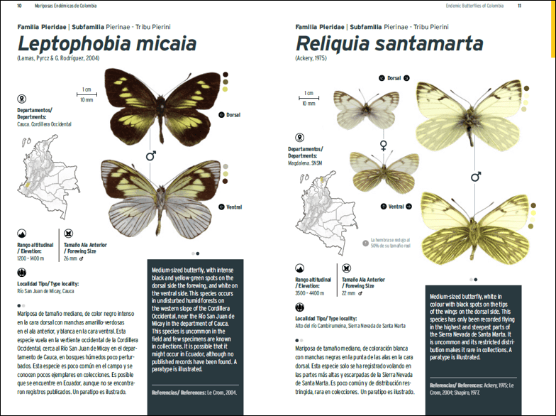 Así se ve una de las páginas del libro de Mariposas endémicas de Colombia.