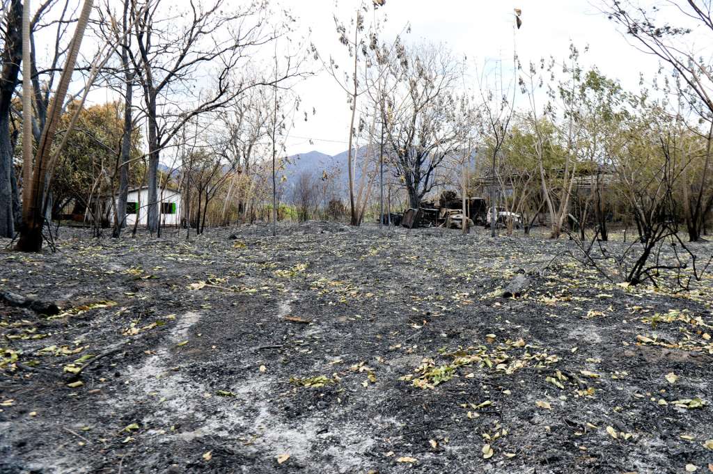 AME1616. COELLO (COLOMBIA), 23/08/2026.- Fotografía de una casa en un terreno rural afectada por uno de los incendios forestales, que ya han arrasado más de 20.000 hectáreas y continúan expandiéndose, este domingo, en Coello departamento del Tolima (Colombia). EFE/ Vannessa Jiménez