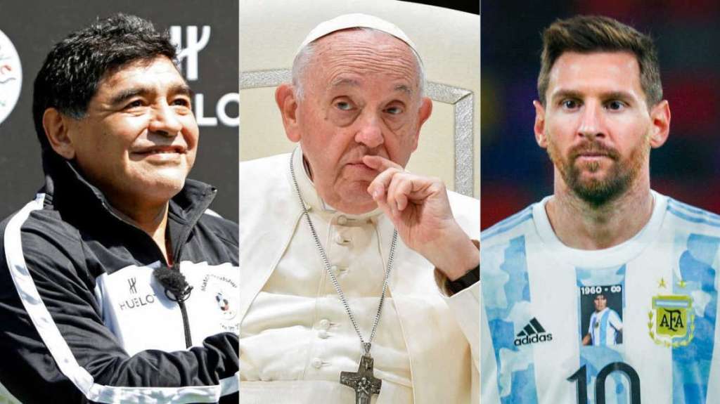 Tanto Diego Maradona (i), el Papa y Lionel Messi son de nacionalidad argentina.
