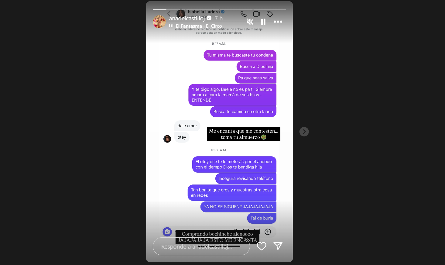 Isabella Ladera publicó los fuertes mensajes que Ana del Castillo le envió en redes