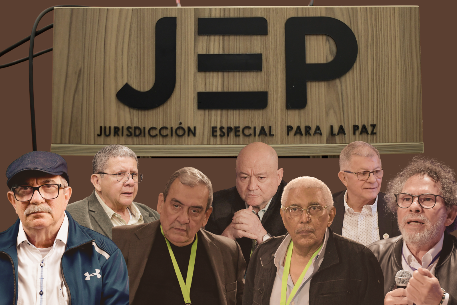 El último Secretariado de las Farc: Rodrigo Londoño alias “Timochenko”, Jaime Alberto Parra, alias “El Médico”, Milton de Jesús Toncel, alias “Joaquín Gómez”, Pablo Catatumbo, alias “Jorge Torres Victoria”, Pastor Alape, Julián Gallo, alias “Carlos Antonio Lozada”, y Rodrigo Granda, o “Ricardo Téllez”.