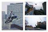 Recorrido extremo en medio de una ciudad en moto de nieve