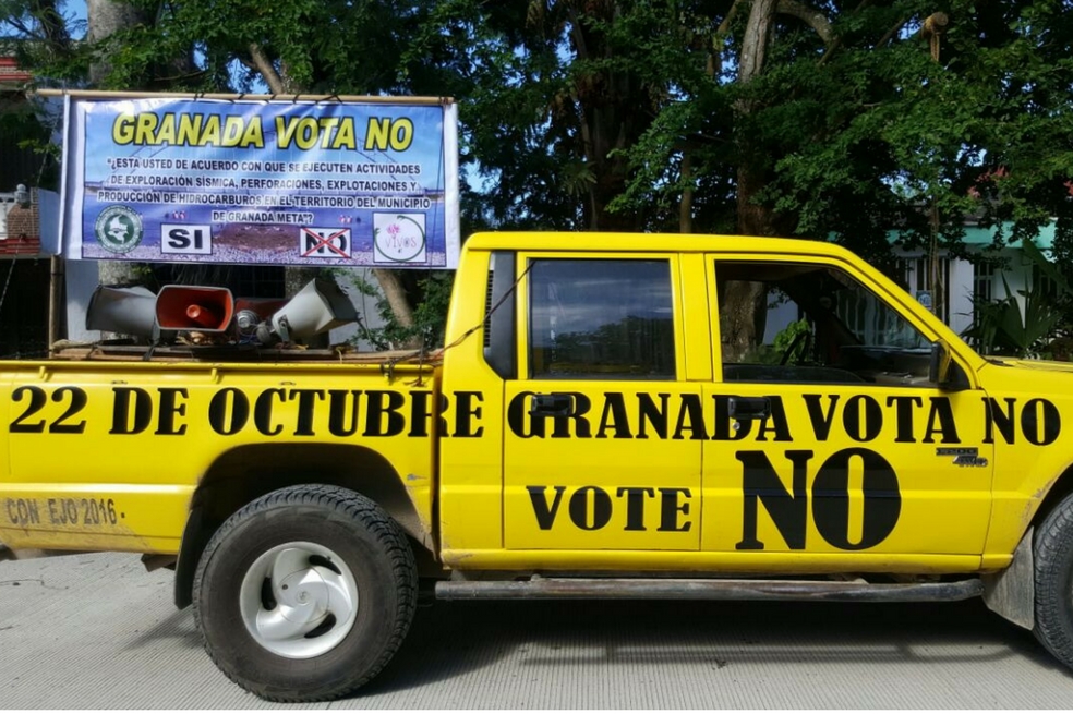 Cuatro días antes de la fecha establecida para que los granadinos votaran si querían o no que en su territorio se extrajera minerales, la Regsitraduría Nacional pidió suspender ésta consulta popular por falta de dinero.  / Cortesía de Alexis Montoya. 