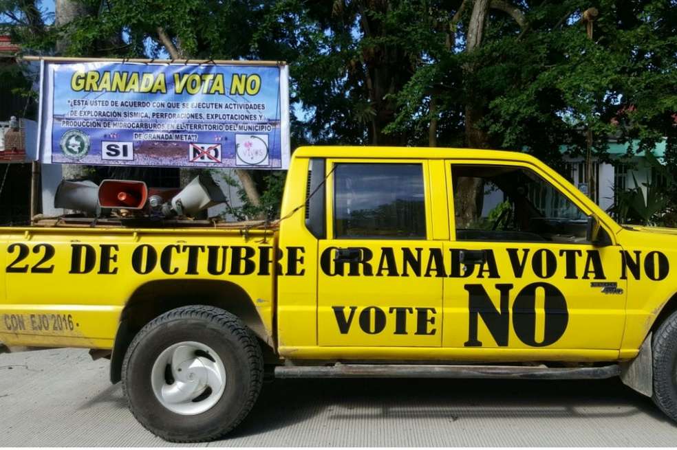 Cuatro días antes de la fecha establecida para que los granadinos votaran si querían o no que en su territorio se extrajera minerales, la Regsitraduría Nacional pidió suspender ésta consulta popular por falta de dinero. / Cortesía de Alexis Montoya.
