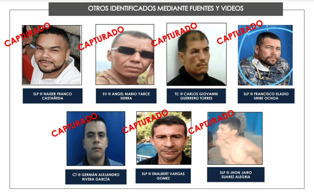 Francisco Eladio Uribe, arriba a la derecha, inició su carrera militar en 2.000. Ocho años después cumpió funciones en Antoquia. Las demás personas del gráfico hacen parte de los 15 nacionales capturados por el magnicidio en Haití.