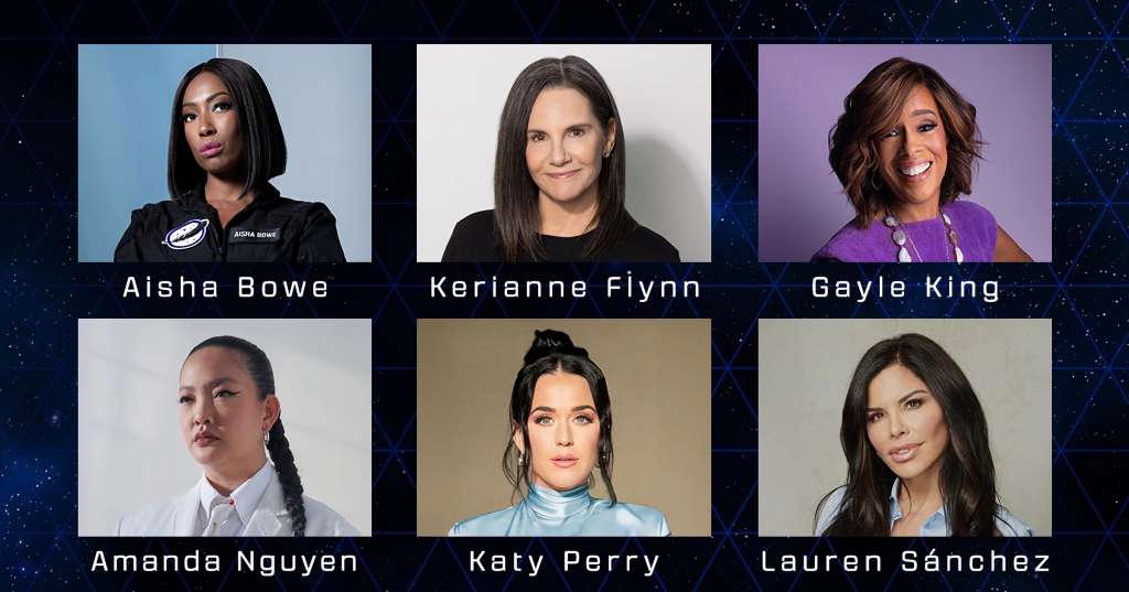 USA1116. MIAMI (ESTADOS UNIDOS), 27/02/2025.- Fotografía cedida por Blue Origin donde aparecen (de arriba hacia abajo) la ingeniera aeroespacial Aisha Bowe, la productora de cine Kerianne Flynn, la periodista y presentadora de CBS Gayle King, la emprendedora social y activista Amanda Nguyen, la cantante Katy Perry, y la esposa de Jeff Bezos, la periodista y escritora Lauren Sánchez, que serán parte de la primera tripulación completamente femenina de la nueva misión del New Shepard que despegará en la primavera, según anunció este jueves la compañía. EFE/Blue Origin /SOLO USO EDITORIAL /NO VENTAS /SOLO DISPONIBLE PARA ILUSTRAR LA NOTICIA QUE ACOMPAÑA /CRÉDITO OBLIGATORIO