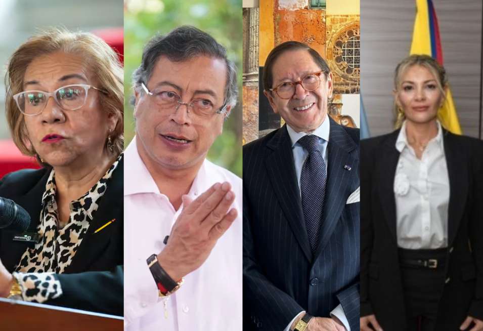 Canciller Rosa Villavicencio, presidente Gustavo Petro, exembajador en Turquía Julio Riaño y quien sería el reemplazo de Riaño, Yenniffer Edilma Parra.