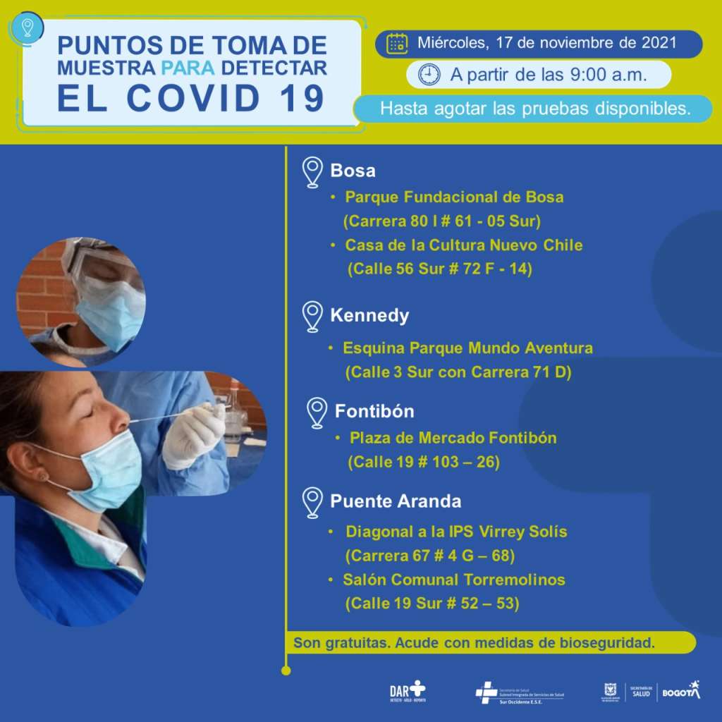 ¿Dónde hay pruebas gratuitas para COVID-19 este miércoles en Bogotá?