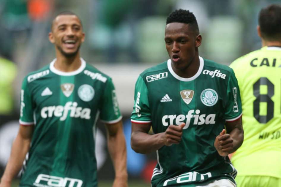 Yerri Mina celebra su gol contra Coritiba. Foto: Palmeiras.
