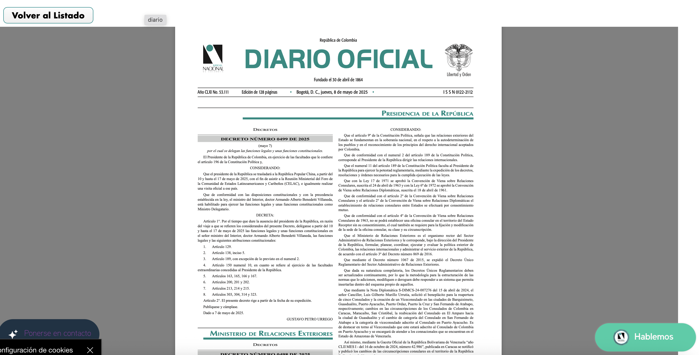 Decreto que encargaba a Benedetti de funciones presidenciales