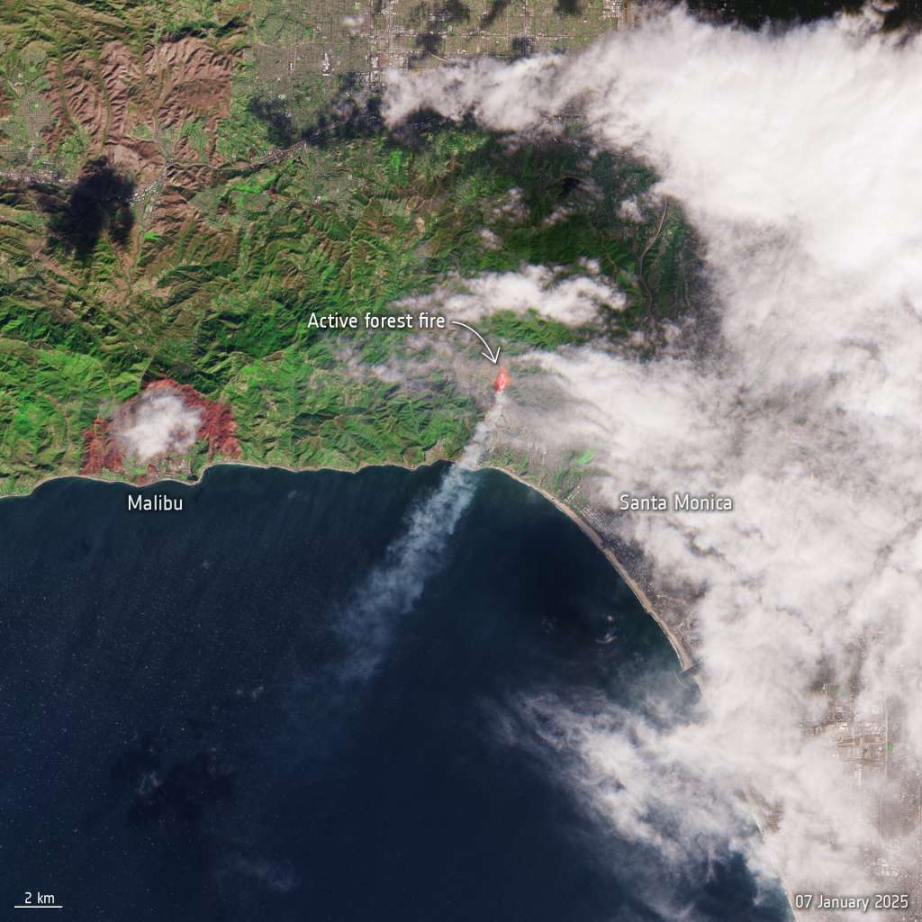 Incendio en Los Angeles. /contiene datos Copernicus Sentinel modificados (2025), procesados por la ESA