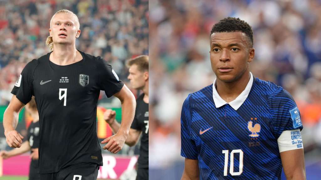 Erling Haaland con la selección de Noruega y Kylian Mbappé, capitán de la selección de Francia.