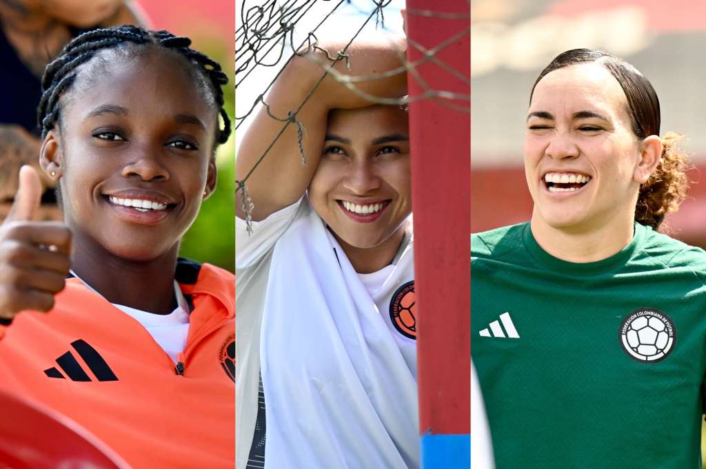 Linda Caicedo, Leicy Santos y Katherine Tapia, en el entrenamiento previo al partido.
