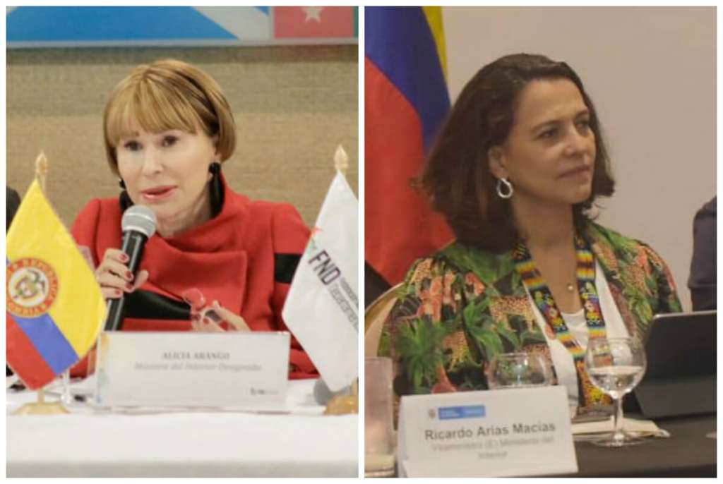 La entrante ministra del Interior, Alicia Arango (izquierda) y la saliente, Nancy Patricia Gutiérrez (derecha). / Federación Nacional de Departamentos/ Ministerio del Interior