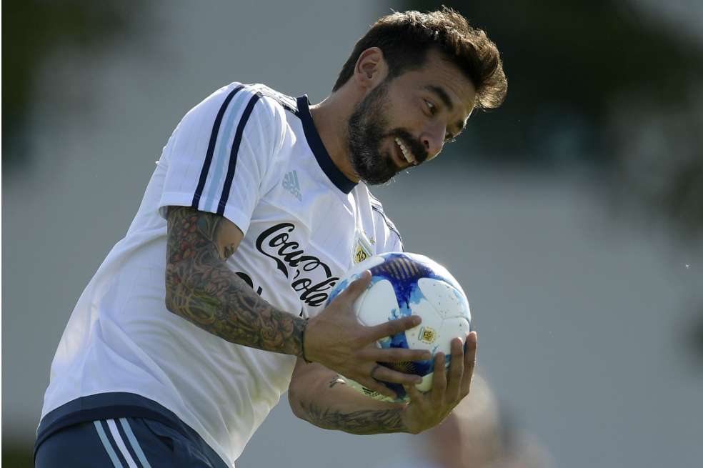 Ezquiel Lavezzi, con la selección de Argentina. 