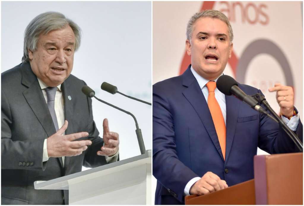 Antonio Guterres, secretario general de la ONU, e Iván Duque, presidente de Colombia. / AFP y SIG