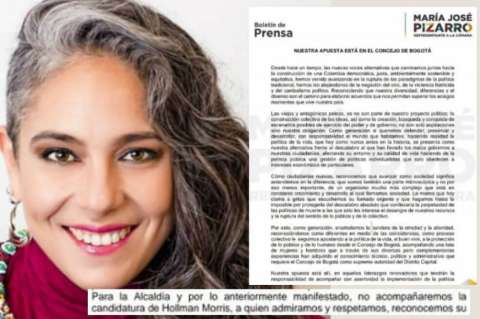 María José Pizarro no apoyará a Hollman Morris en su campaña a la Alcaldía de Bogotá