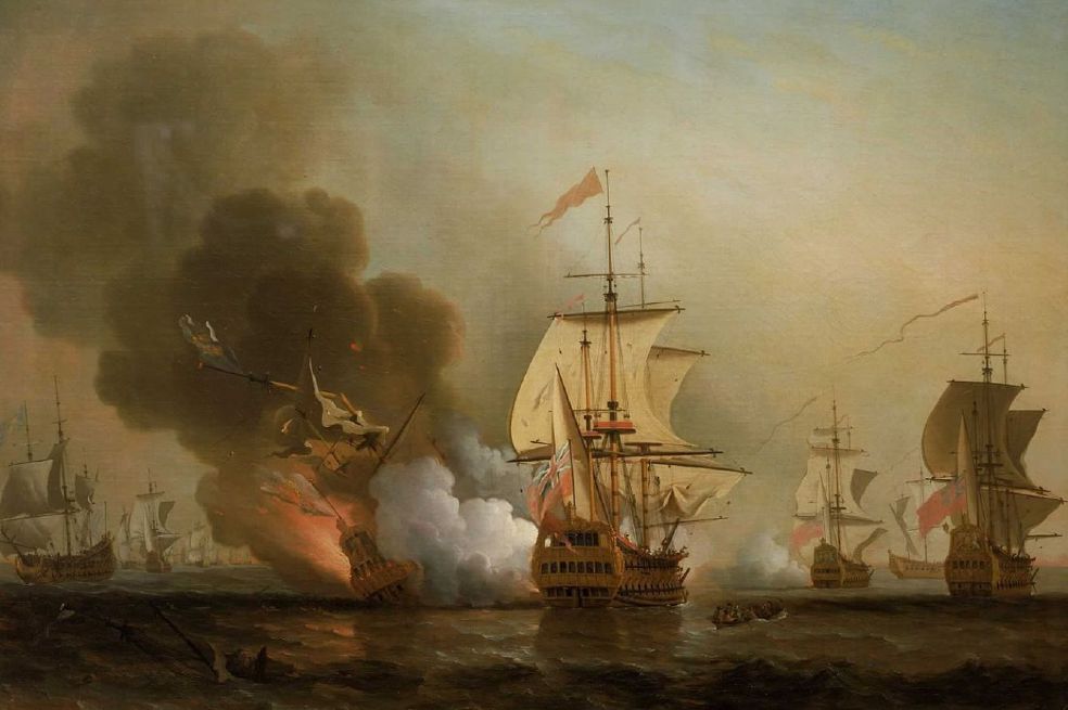El óleo “Acción frente a Cartagena”, de Samuel Scott, es la versión inglesa del hundimiento del galeón San José el 8 de junio de 1708. / Archivo