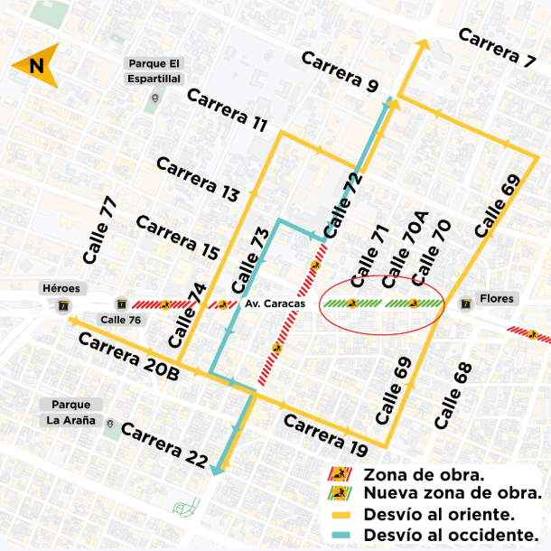 Se realizarán un ajuste de movilidad en la av. Caracas entre calles 69 y 72 A.
