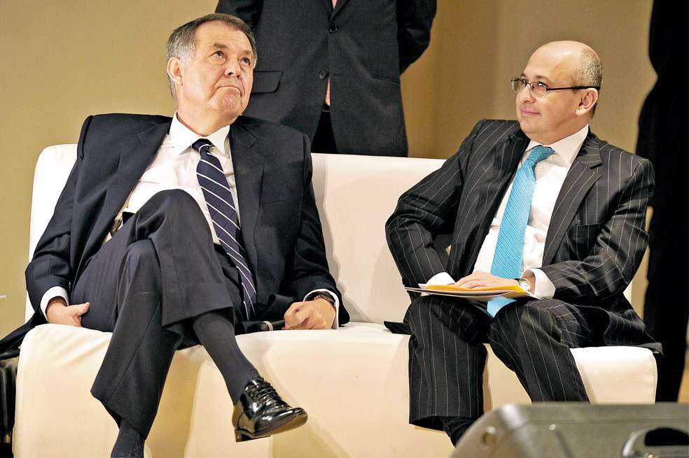 El procurador Ordóñez y el fiscal Montealegre, ayer en la Universidad Externado de Colombia. / Óscar Pérez - El Espectador