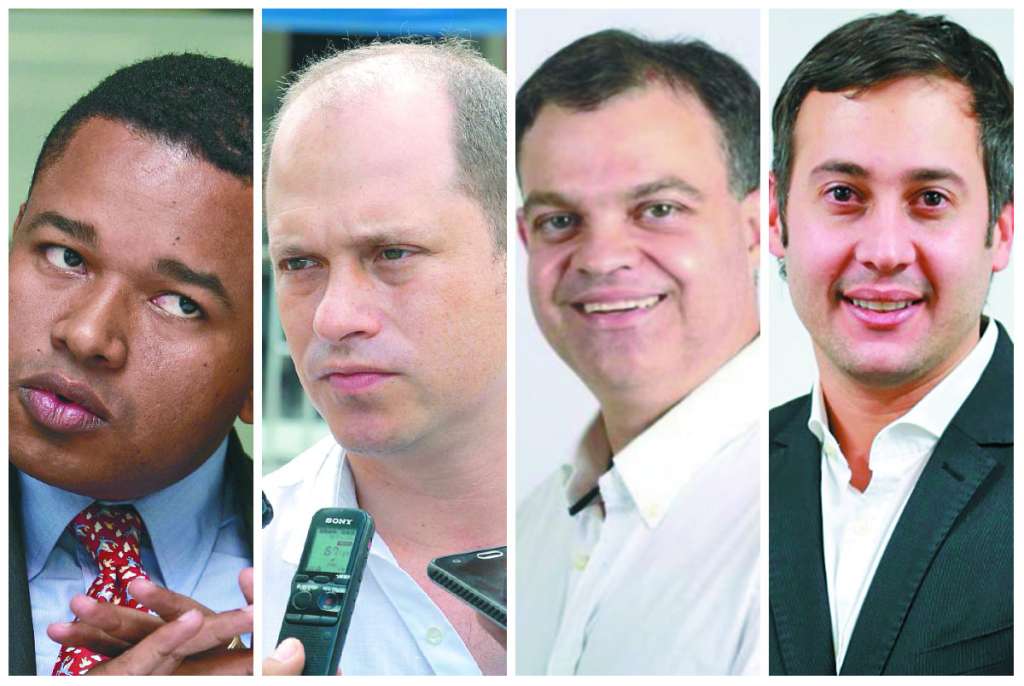 De izquierda a derecha: Yahir Acuña y Héctor Olimpo Espinosa, candidatos a la Gobernación de Sucre; Andrés Gómez y Mario Fernández Alcocer, candidatos a la Alcaldía de Sincelejo. / Archivo particular.