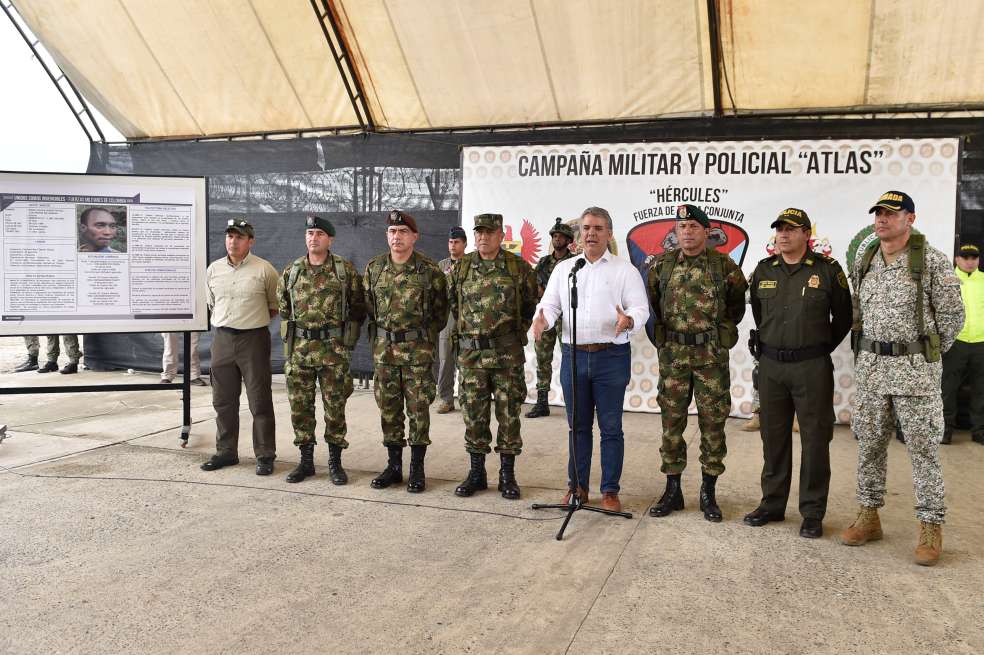 El presidente Duque viajó a Tumaco luego de que se confirmara que "Guacho" había muerto en combate con la Fuerza Pública.  / Presidencia