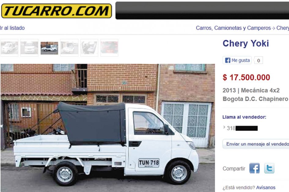 Este es el pantallazo de la página web Tucarro.com, en donde se oferta el vehículo entregado por el Distrito.