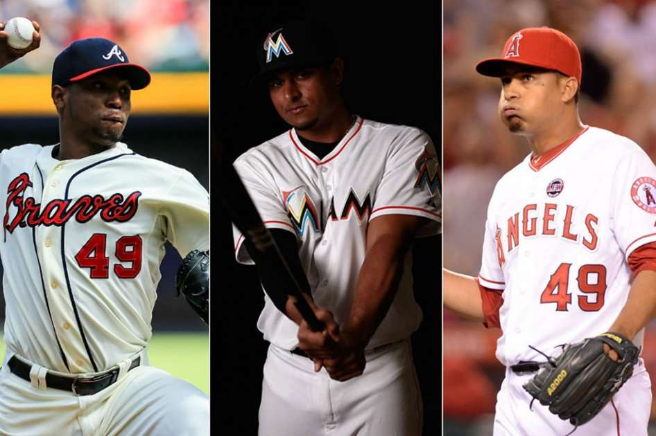 Julio Teherán, lanzador de los Bravos de Atlanta; Dónovan Solano, segunda base de los Miami Marlins; Ernesto Frieri, cerrador de los Angelinos