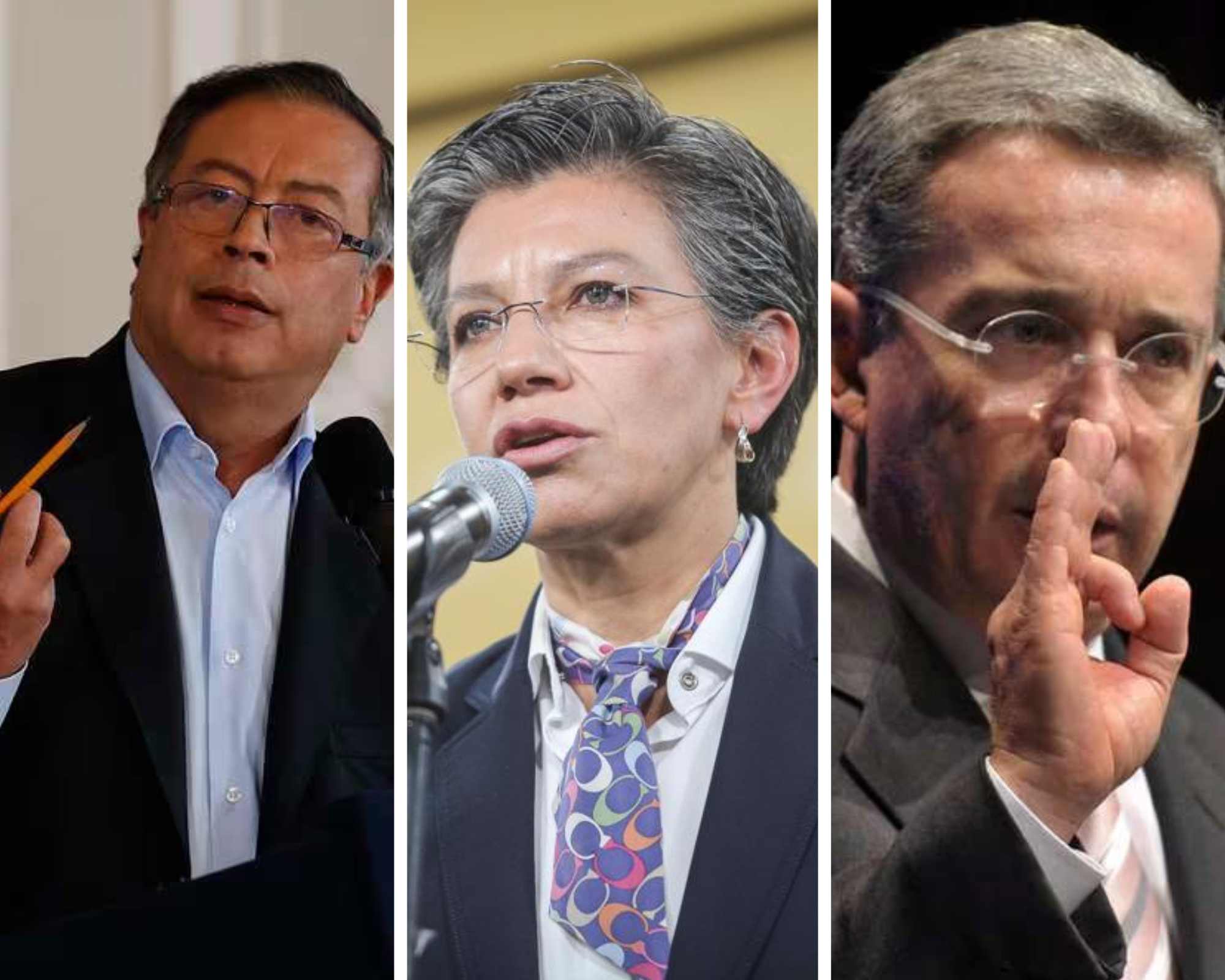 Gustavo Petro, Claudia López y Álvaro Uribe.