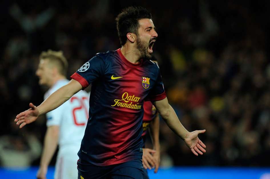 David Villa celebra uno de los goles que el Barcelona le anotó al Milan. Foto: AFP
