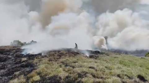 Fuerte incendio forestal en humedal Jaboque moviliza a bomberos de Bogotá y Cota