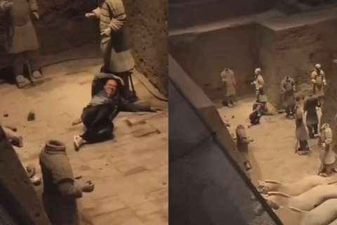 Turista saltó la valla en un museo y rompió esculturas de más de 2000 años: video