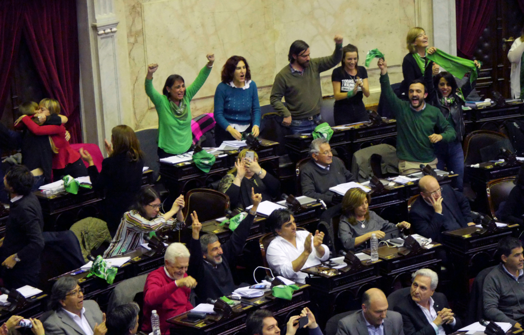 Diputados argentinos celebran el discurso de Silvia Lopennato. / AFP