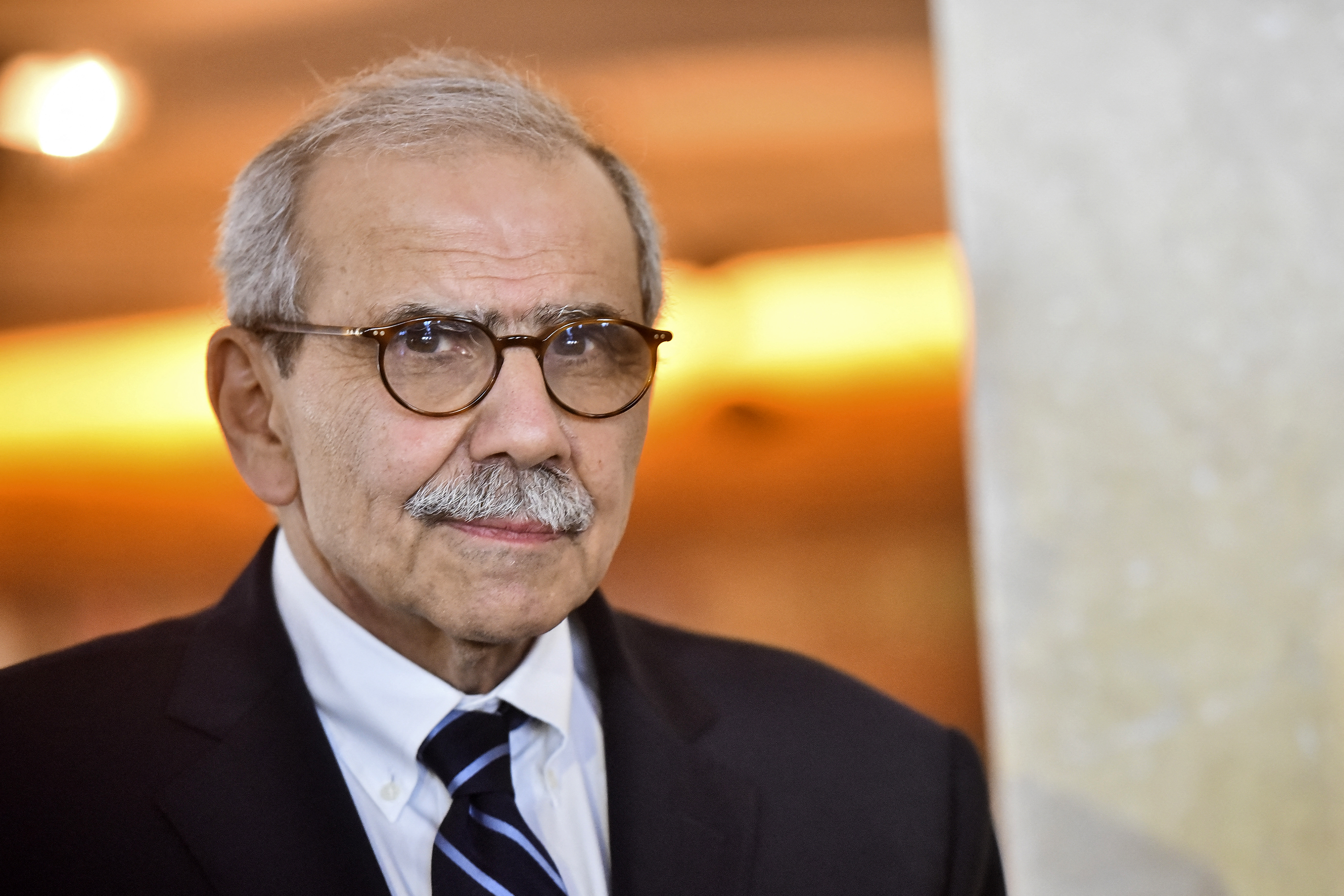 Lebanon's new Prime Minister Nawaf Salam arrives for his meeting with the country's outgoing Prime Minister Najib Mikati, in Beirut on January 14, 2025.