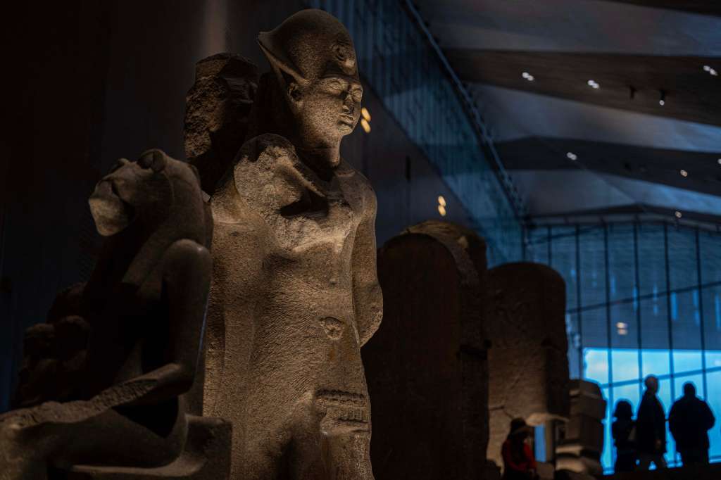 Visitors tour the Grand Egyptian Museum in Giza on the southwestern outskirts of the capital Cairo on February 7, 2025, set to open fully on July 3, following a partial opening in October.