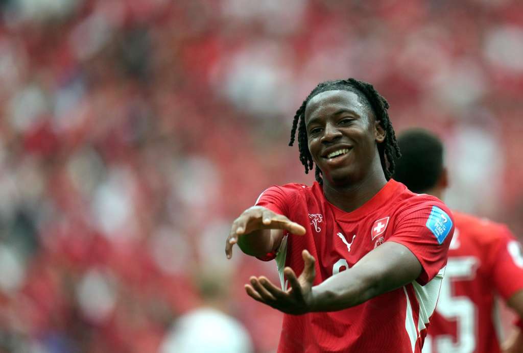 VANCOUVER (Canada), 24/06/2026.- Johan Manzambi of Switzerland celebrates scoring the 2-0 during the FIFA World Cup 2026 group stage match Switzerland against Canada, in Vancouver, Canada, 24 June 2026. (Suiza) EFE/EPA/BOB FRID