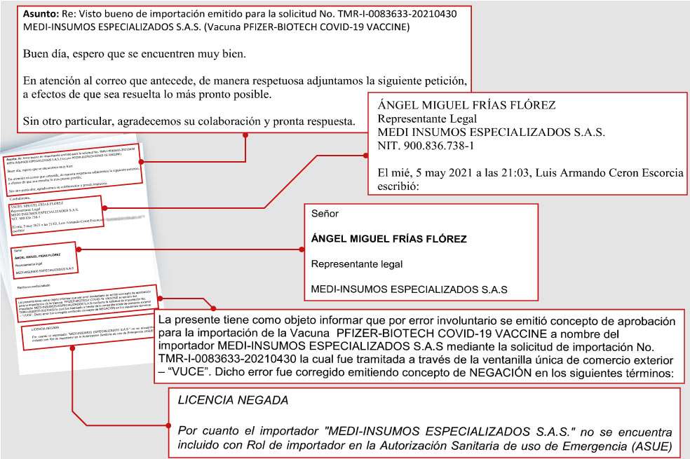 Copia del correo donde explican por qué frenaron la aprobación.