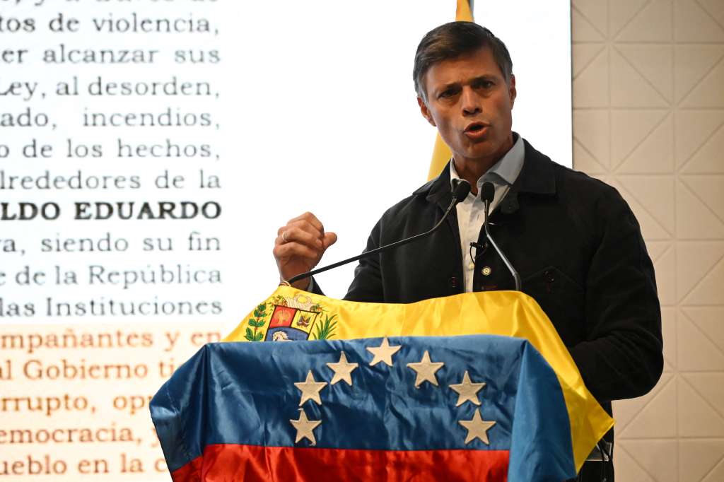 Venezuelan opposition leader Leopoldo Lopez delivers remarks during a press conference in Madrid, on October 27, 2025. (Photo by JAVIER SORIANO / AFP)