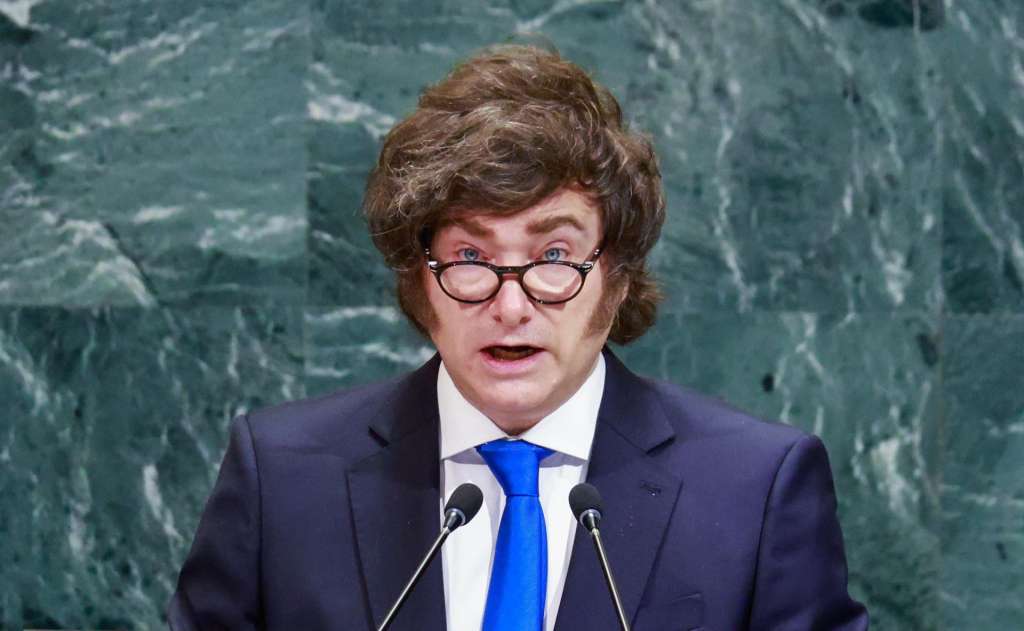 NEW YORK (United States), 24/09/2025.- President of Argentina Javier Gerardo Milei speaks during the General Debate of the 80th session of the United Nations General Assembly (UNGA) at the United Nations headquarters in New York, USA, 24 September 2025. (Nueva York) EFE/EPA/KENA BETANCUR