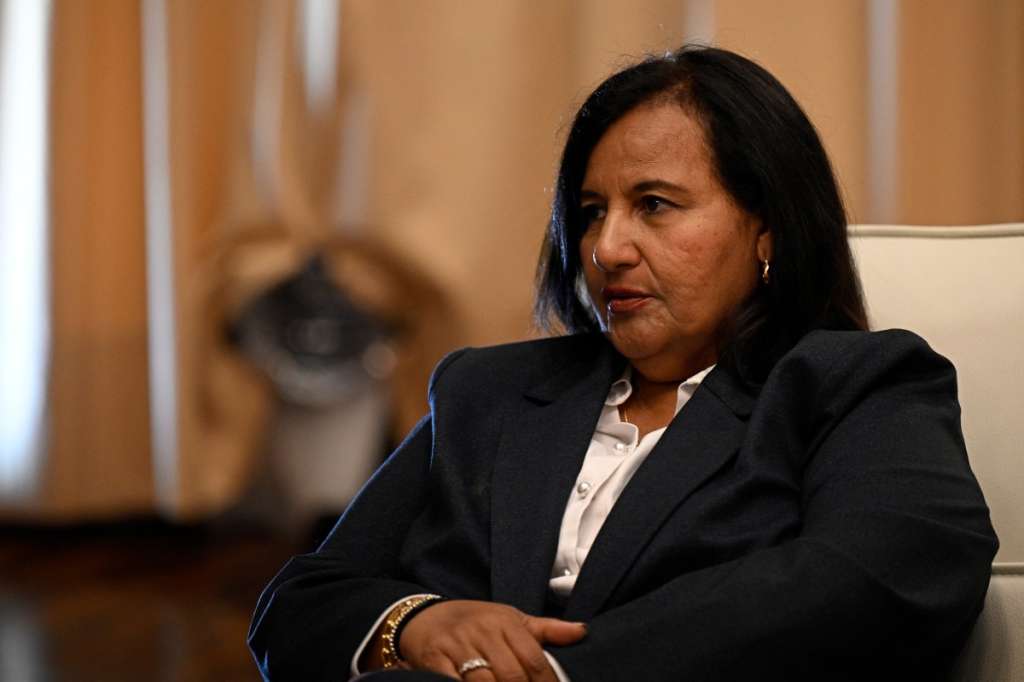Former opposition lawmaker Dinorah Figuera meets with Venezuelan Parliament President Jorge Rodriguez (out of frame) at the National Assembly in Caracas on June 18, 2026.