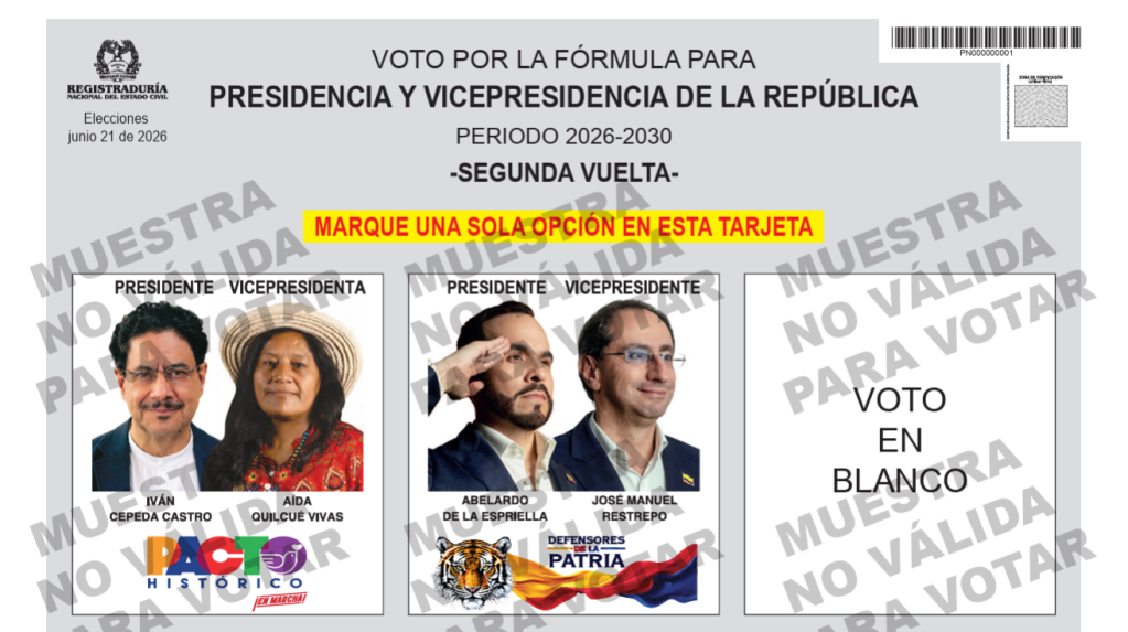 Tarjetón electoral segunda vuelta.