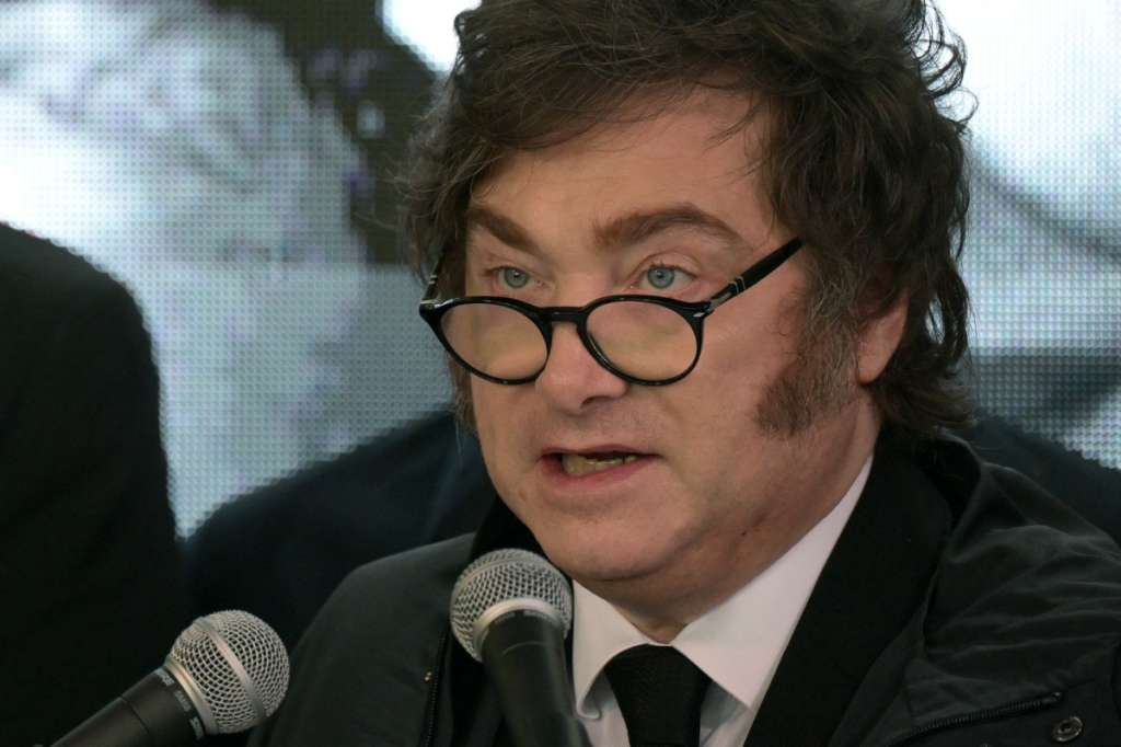 Argentina’s President Javier Milei speaks during a ceremony to commemorate the 34th anniversary of the bombing at the Israeli embassy in Buenos Aires that killed 29 people and wounded 200, at the Israeli Embassy Square in Buenos Aires on March 17, 2026.