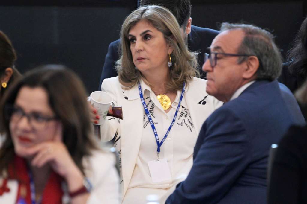 USA2420. WASHINGTON (ESTADOS UNIDOS), 05/05/2025.- La diplomática colombiana Laura Gil habla asiste a la elección de la secretaria general adjunta de la Organización de los Estados Americanos (OEA) este lunes, en la sede del organismo en Washington (EE.UU.). EFE/ Lenin Nolly
