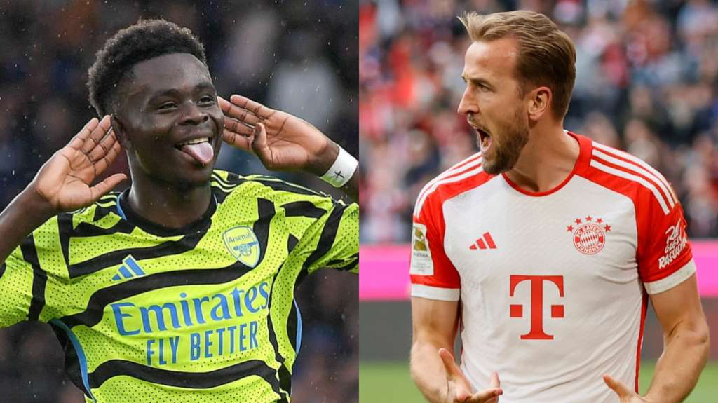 Bukayo Saka de Arsenal y Harry Kane de Bayern Múnich. Referentes del duelo de este martes.