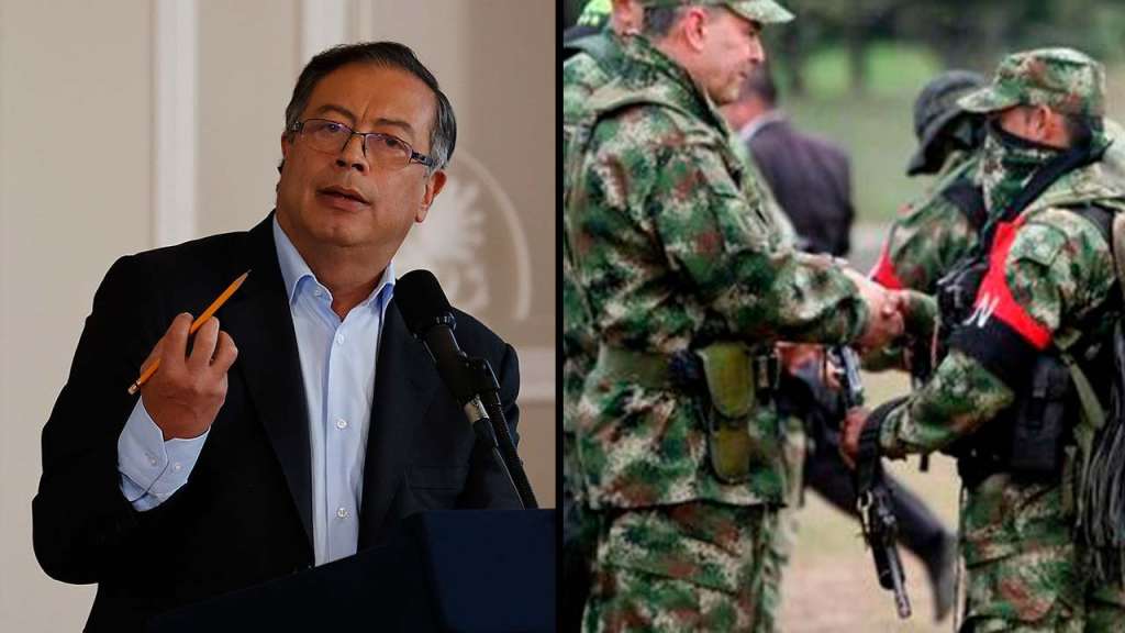 El presidente Gustavo Petro (izq), anunció el 31 de diciembre de 2022 el cese al fuego bilateral con el Eln, dos grupos disidentes de las Farc y dos estructuras herederas del paramilitarismo.
