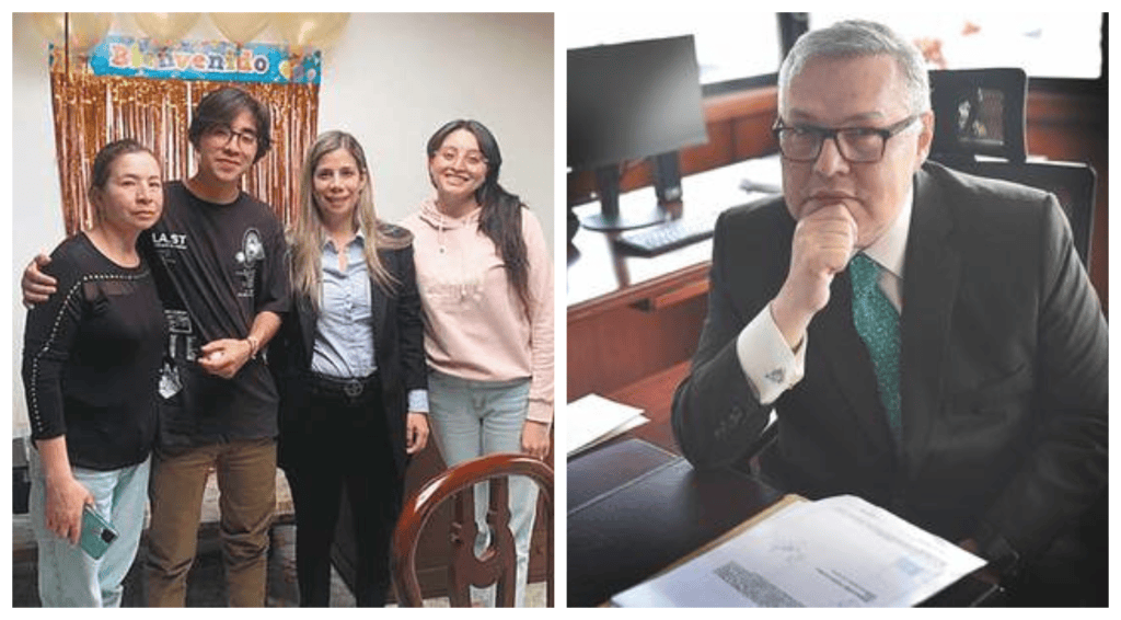 Santiago Márquez (izquierda) primero vocero de paz liberado. Néstor Osuna (derecha), ministro de Justicia y del Derecho.