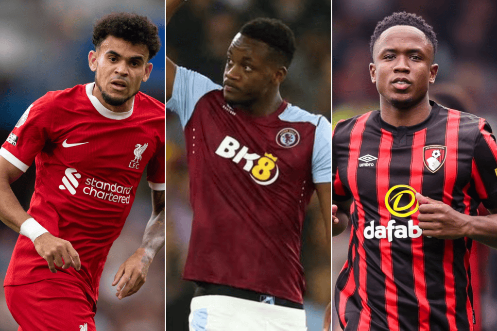 De izquierda a derecha: Luis Díaz (Liverpool), Jhon Jáder Durán (Aston Villa) y Luis Sinisterra (Bournemouth).