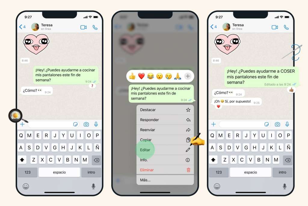 Edición de mensajes en WhatsApp.