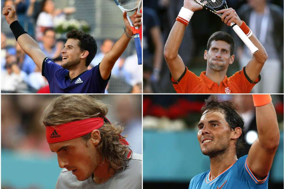 Dominic Thiem, Novac Djokovic, Stefanos Tsitsipas y Rafael Nadal. / EFE y AFP
