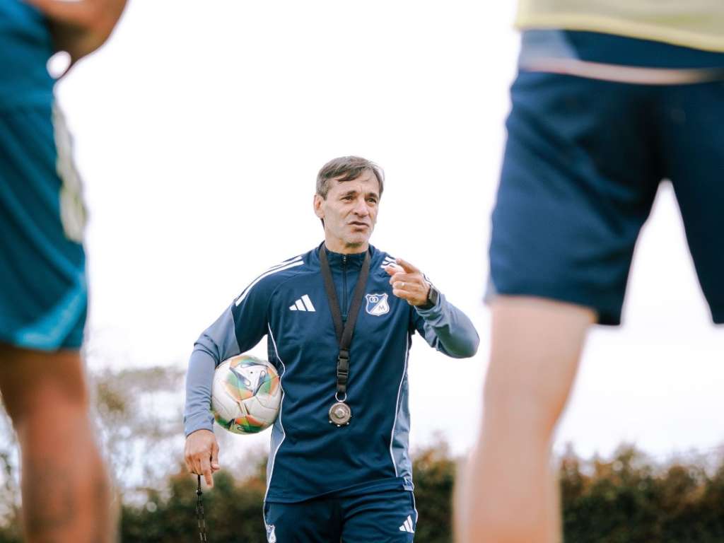 Fabián Daniel Bustos durante su primer entrenamiento con Millonarios.